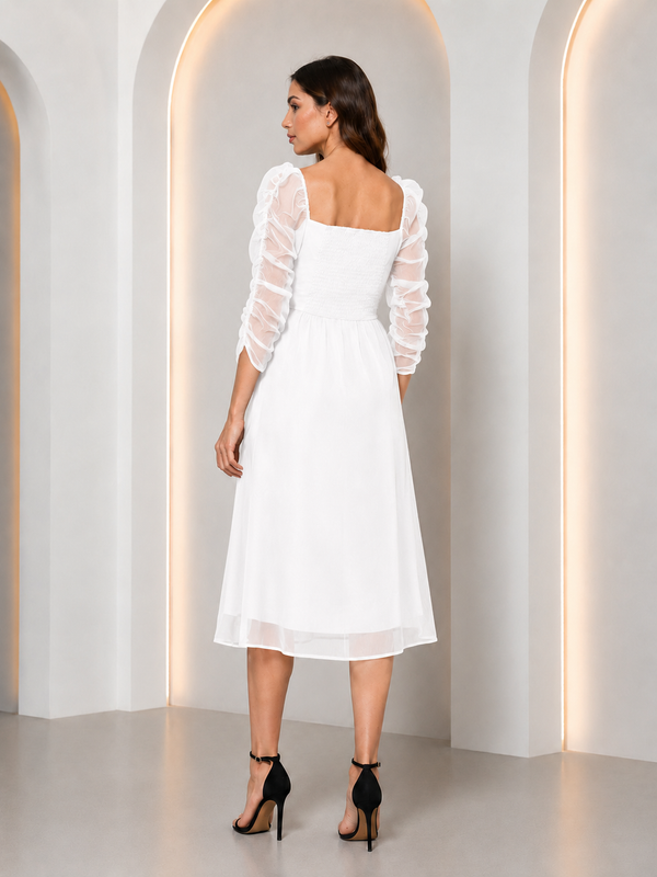 White Sweetheart Neck Wrap Midi Dress
