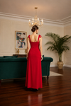 Red Ruched Cut-Out Slit Maxi Dress