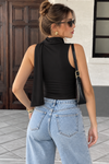 Black Cowl Neck Ruched Crop Top with Scarf