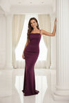 Dark Wine Square-Neck Ruched Bodycon Maxi Dress