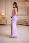 Lavender Ruched Dual Slit Bodycon Maxi Dress