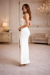 White Ruched Slit Maxi Dress