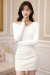 White Off-Shoulder Bodycon Long Sleeve Top