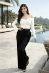 White Ruched Off Shoulder Crop Top for Women
