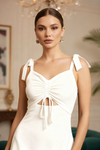 White Ruched Cut-Out Slit Maxi Dress