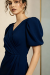 Navy Blue Puff Sleeve Wrap Mini Dress