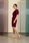 Wine Puff Sleeve Wrap Tulip Mini Dress