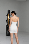 White Ruched Halter Neck Mini Bodycon Dress