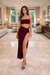 Wine Ruched Slit Two Piece Co-Ord Set