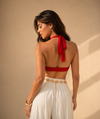 Red Twist Front Halter Bandeau Crop Top