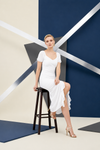 White Ruched Wrap Midi Dress