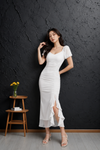 White Puff Sleeve Midi Dress