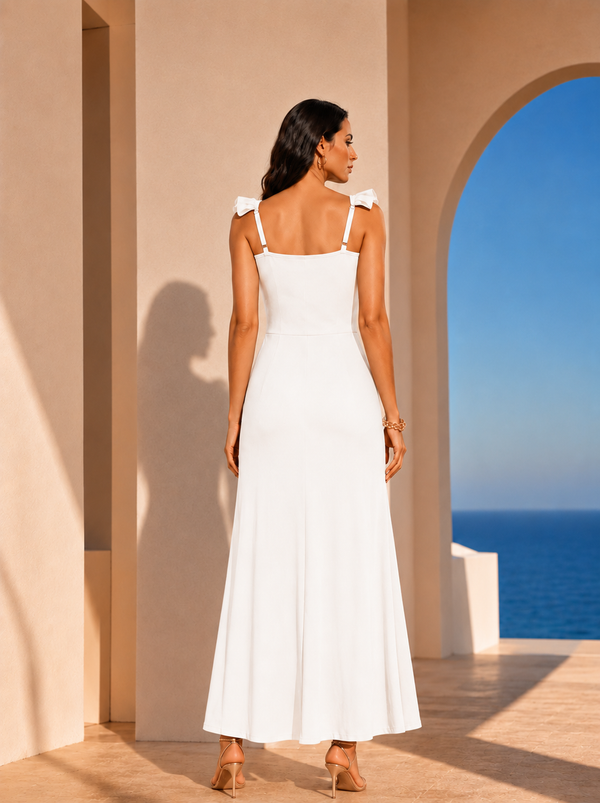 White Ruched Cut-Out Maxi Dress