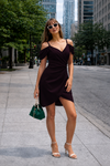 Deep Wine Plum Elara Draped Shoulder Wrap Mini Dress