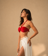 Red Twist Front Halter Bandeau Crop Top