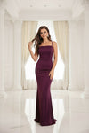 Dark Wine Square-Neck Ruched Bodycon Maxi Dress