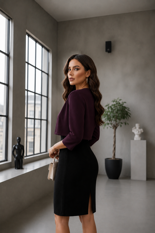 Deep Wine Plum Open Front Cropped Shrug