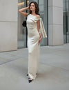 Off-White Maxi Dress Ruched Off Shoulder Bodycon - GARMENT2FASHION