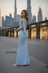 Light Blue Asymmetric Cape Sleeve Maxi Dress