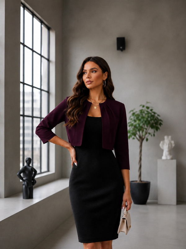 Deep Wine Plum Open Front Cropped Shrug