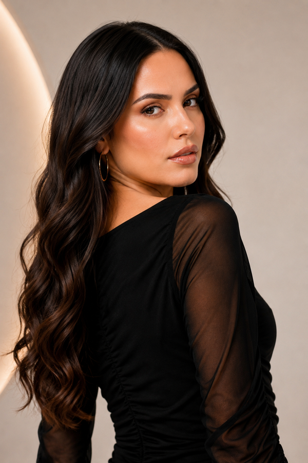 Black Ruched Side Slit Maxi Dress