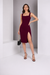 Wine Square Neck Thigh-Slit Midi Dress