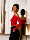 Red Off-Shoulder Ruched Full Sleeve Crop Top