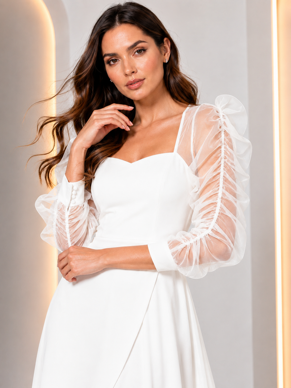 White Sweetheart Neck Wrap Midi Dress