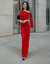 Red One-Shoulder Cape Sleeve Maxi Dress