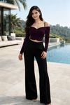 Deep Wine Plum Ruched Off Shoulder Crop Top
