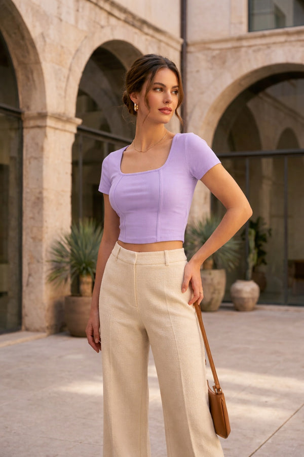 Lavender Square Neck Crop Top