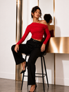 Red Off-Shoulder Ruched Full Sleeve Crop Top