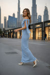 Light Blue Asymmetric Cape Sleeve Maxi Dress