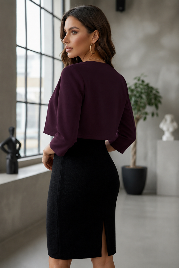 Deep Wine Plum Open Front Cropped Shrug