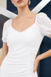 White Ruched Wrap Midi Dress