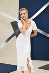 White Ruched Wrap Midi Dress
