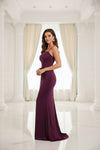 Dark Wine Square-Neck Ruched Bodycon Maxi Dress