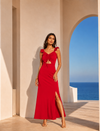 Red Ruched Cut-Out Maxi Dress