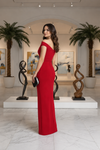 Red One-Shoulder Twist Waist Maxi Dress