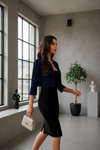 Navy Blue Cropped Open Front Shrug for Women
