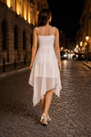 White Spaghetti Strap High-Low Midi Dress for Women | Elegant Party & Evening Dress