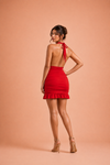 Red Halter Neck Ruched Bodycon Mini Dress