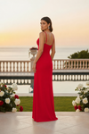 Crimson Elegance Ruched Maxi Dress for Women