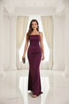 Dark Wine Square-Neck Ruched Bodycon Maxi Dress