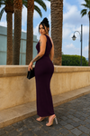 Deep Wine Plum One-Shoulder Ruched Slit Maxi Dress
