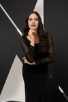 Black Ruched Side Slit Maxi Dress