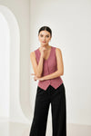 Peach Sleeveless Tailored Button Front Top