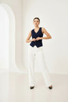 Navy Blue Sleeveless Tailored Button Front Top