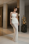 White Rosette Illusion Mesh Evening Gown