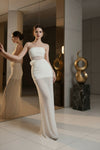 White Rosette Illusion Mesh Evening Gown